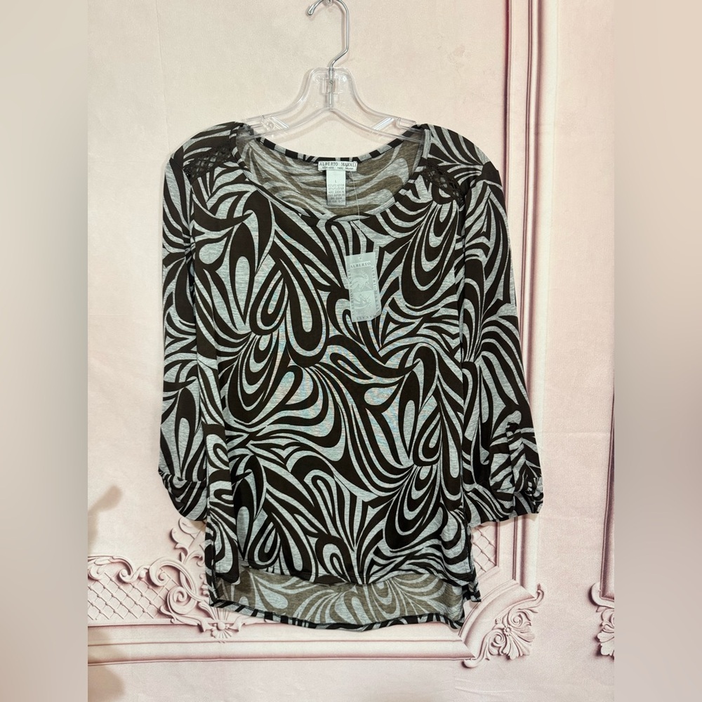 alberto makali Vintage Retro Swirl Stretchy Shirt Woman’s Large Cuff Sleeves New